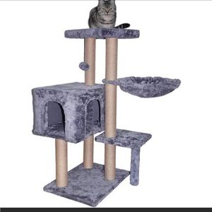 WIKI Cat Tower Furniture Jute-Covered Scratching Posts with a Ball Activity,Grey